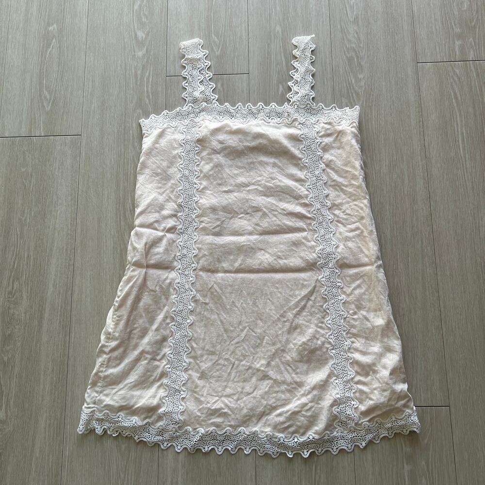 J Crew Lace Trim Shift Dress Size 8 Natural Linen Blend FLAWS